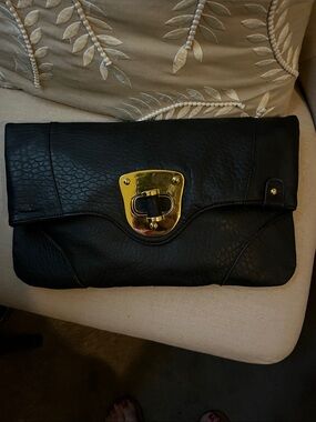 Nila Anthony Black Clutch with Gold Turn-Lock